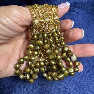 Bracelet Multi-strand Beads and Chains with Rhinestone Accents